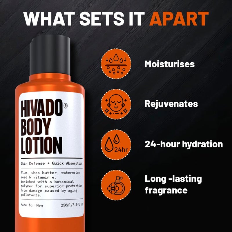 Hivado Mens Body Lotion  Deep Hydration  24Hour Moisture Lock  Watermelon Seed  Shea Butter  Lightweight NonGreasy FastAbsorbing  For Rough  Dry Skin  Sulphate  Paraben Free  250ml - Image 3