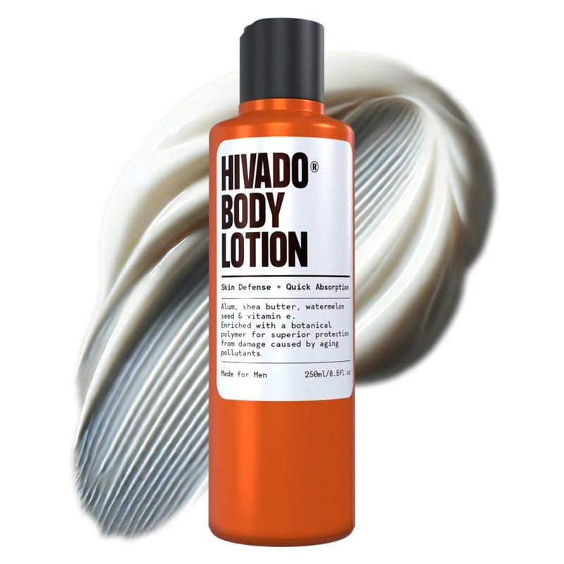Hivado Mens Body Lotion  Deep Hydration  24Hour Moisture Lock  Watermelon Seed  Shea Butter  Lightweight NonGreasy FastAbsorbing  For Rough  Dry Skin  Sulphate  Paraben Free  250ml - Image 1