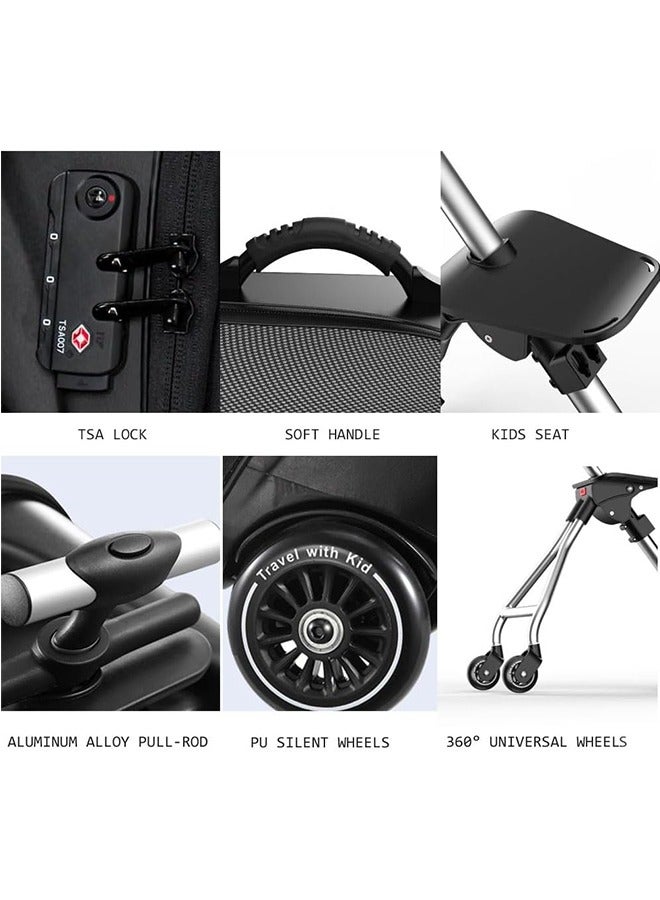 JCB CHIC حقيبة ركوب للأطفال 3 في 1 مقاس 20 بوصة مع تصميم مقعد الطفل، حقيبة حمل كبيرة على الجانب الصلب مع عربة قابلة للفصل - Image 4