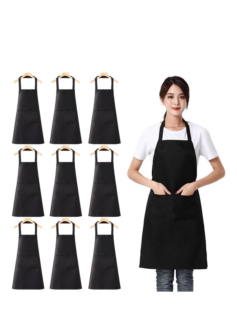 10 Pack Bib Aprons, Water and Oil Resistant Aprons with 2 Pockets Adjustable, Cooking Kitchen Chef Apron for Women Men（black） - Image 1