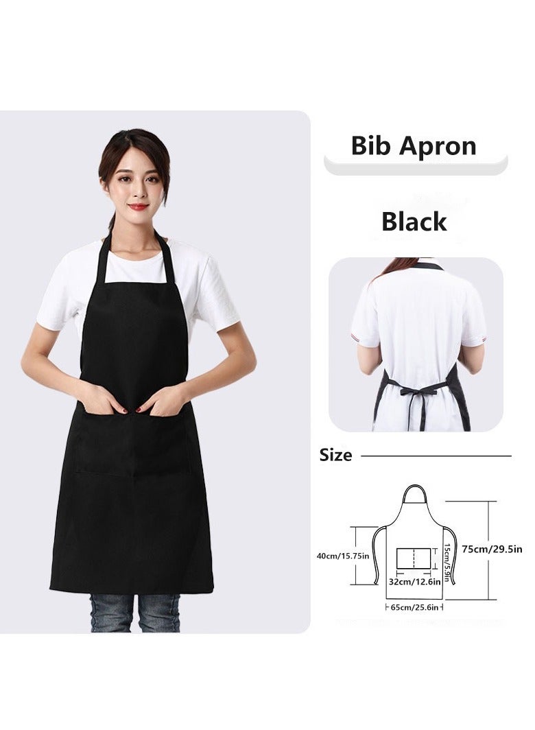 10 Pack Bib Aprons, Water and Oil Resistant Aprons with 2 Pockets Adjustable, Cooking Kitchen Chef Apron for Women Men（black） - Image 2