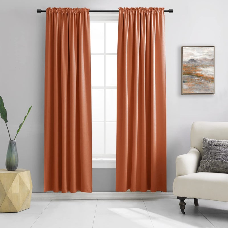 DONREN 90 Inches Long Blackout Curtains for Living Room Thermal Insulated Window Treatment Panel for Bedroom Burnt OrangeSet of 2 Panels