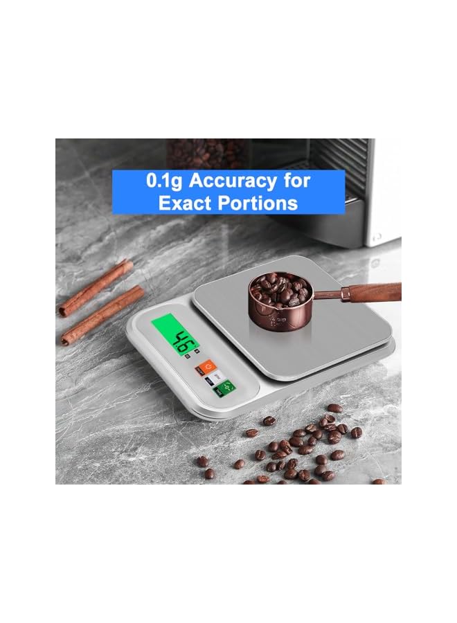 promass Digital Kitchen Scale 0.1g High Accuracy Electronic Food Scale 3kg Capacity Weighing Scale with Stainless Steel Platform & Tare & LCD Display for Baking Cooking Dieting (USB/Battery Power) - Image 5