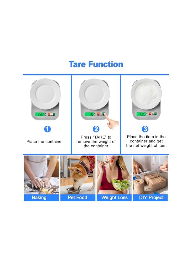 promass Digital Kitchen Scale 0.1g High Accuracy Electronic Food Scale 3kg Capacity Weighing Scale with Stainless Steel Platform & Tare & LCD Display for Baking Cooking Dieting (USB/Battery Power) - Image 4