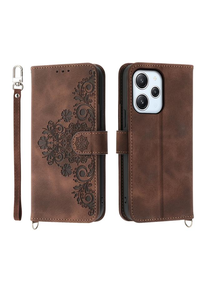 The Bros Case For Xiaomi Redmi 12 4G Skin-feel Flowers Embossed Wallet Leather Phone Case