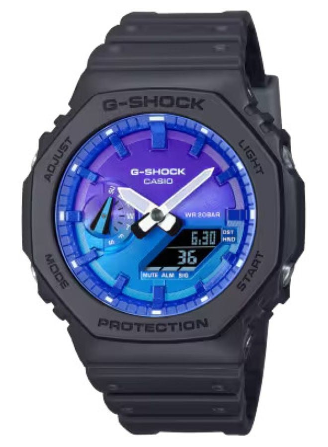 G-SHOCK Casio G‑SHOCK GA‑2100FL‑1ADR Analog‑Digital Watch – Blue Flame Gradient Dial, Black Resin Band, Octagonal Carbon Core Guard Case, 200 m Water‑Resistant - Image 1