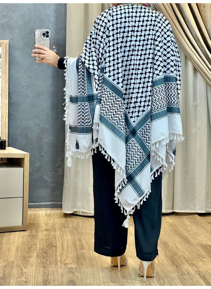 شال فلسطيني نسائي مطرز إيتامين فاخر  خامة كريب سعودي عالية الجودة  تصميم تراثي أنيق بلمسة عصرية باللون الابيض - Image 4
