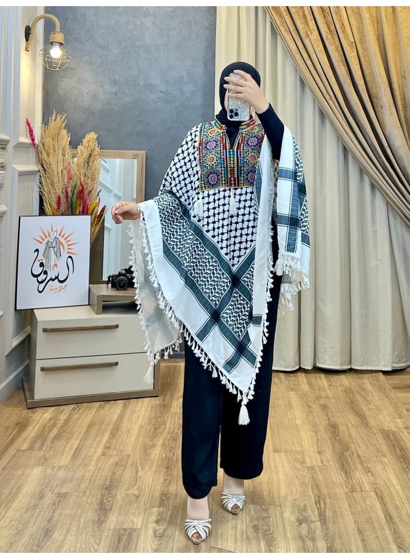 شال فلسطيني نسائي مطرز إيتامين فاخر  خامة كريب سعودي عالية الجودة  تصميم تراثي أنيق بلمسة عصرية باللون الابيض - Image 5