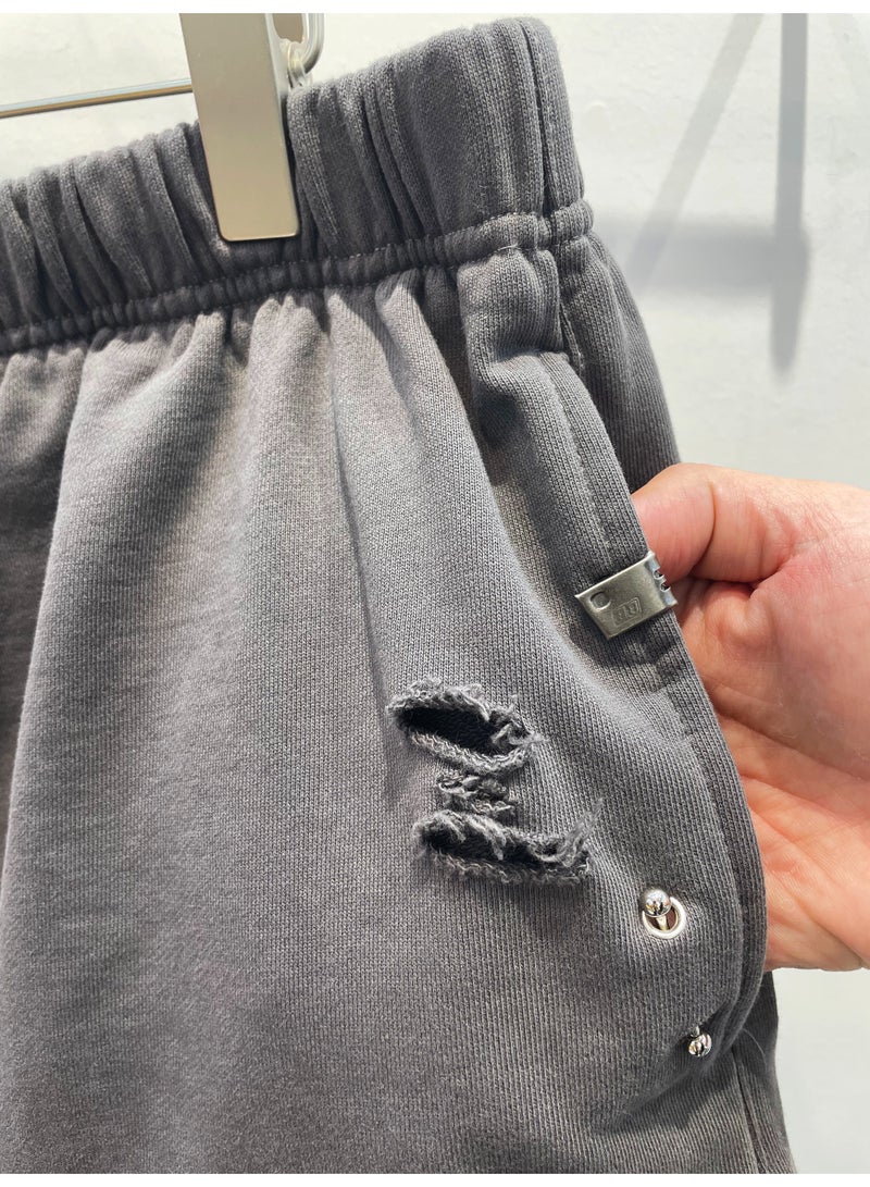 Hub For Less Men’s Heavyweight French Terry Sweatshorts – Ultra Fit with Metal Pocket Detail & Distressed Finish - Image 2