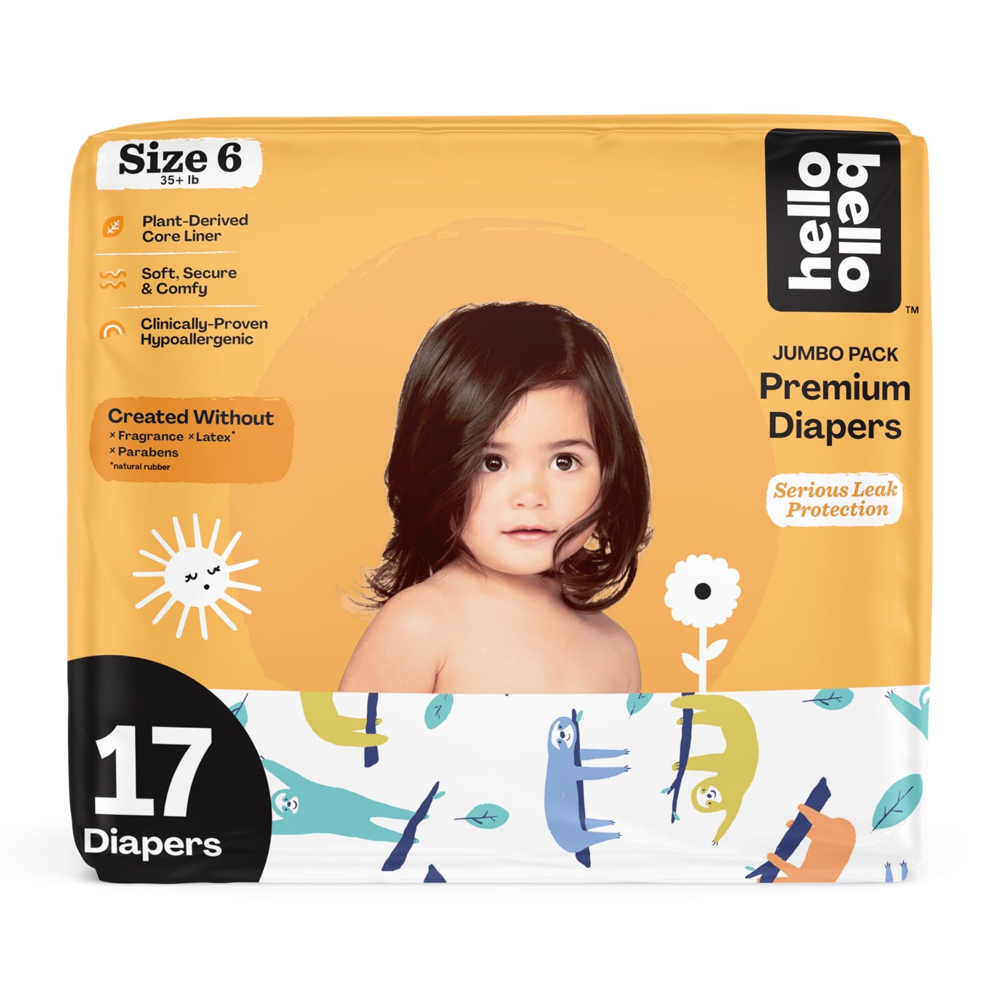 Hello Bello Premium Baby Diapers Size 6, 17 Count of Disposable, Extra-Absorbent, Hypoallergenic Baby Diapers with Snug and Comfort Fit, Sleepy Sloth