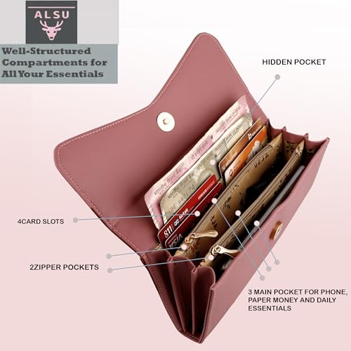 ALSU Women's Wallet Peach| Stylish Purse with Phone Pocket,4 Card Pocket and Multiple Compartment| Party Clutch for Girl | Travel Hand Purse for Women| Office Bag for Women (gdu-15pch) - Image 4