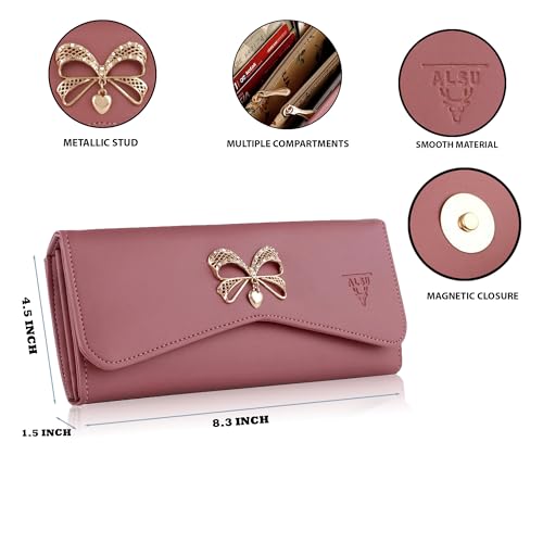 ALSU Women's Wallet Peach| Stylish Purse with Phone Pocket,4 Card Pocket and Multiple Compartment| Party Clutch for Girl | Travel Hand Purse for Women| Office Bag for Women (gdu-15pch) - Image 5
