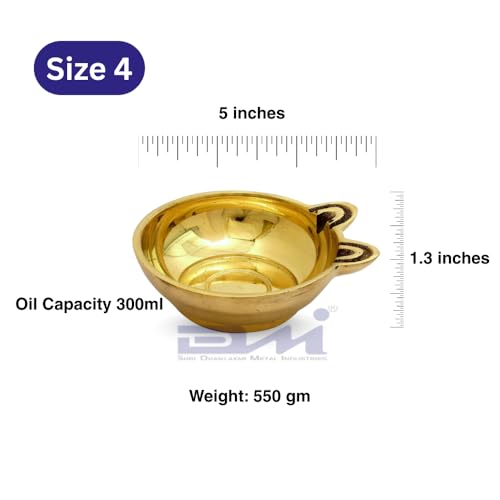 DMI 2-Faced Brass Panati / Panti Diya – Traditional Dasara Oil Lamp – Diameter 5” | 300 ml Oil Capacity - Image 2