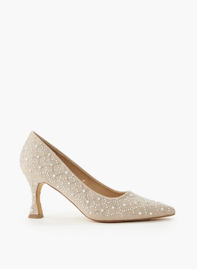 Celeste NUDE Women Embellished Flared Heel Pumps for Women | Best Price UAE