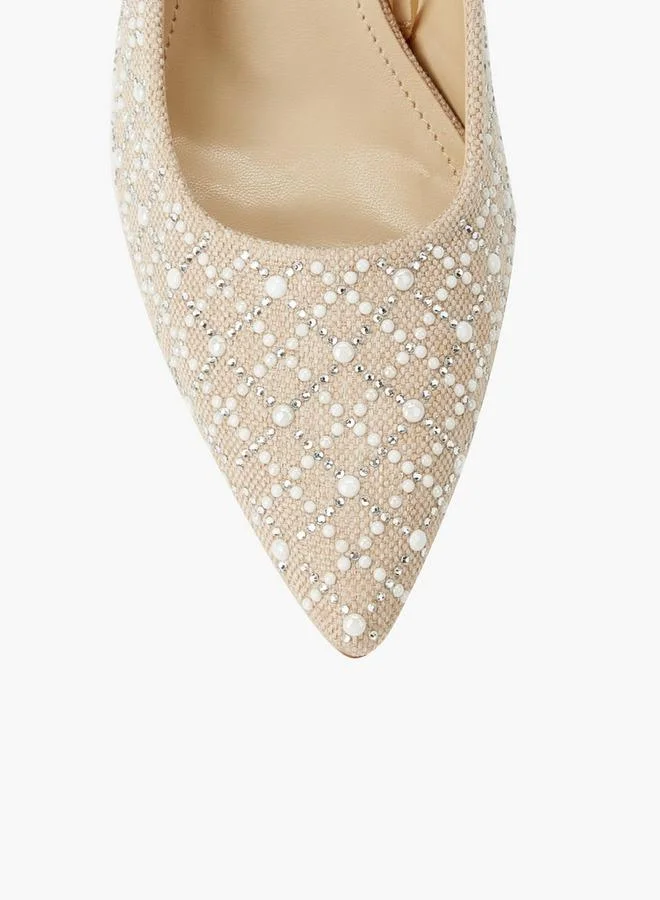 Celeste NUDE Women Embellished Flared Heel Pumps for Women | Best Price UAE