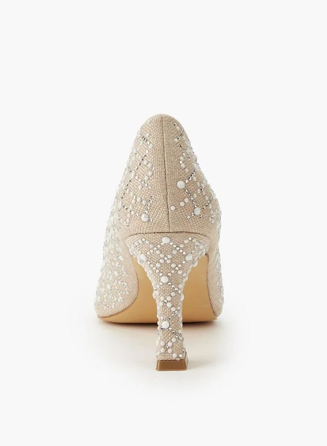 Celeste NUDE Women Embellished Flared Heel Pumps for Women | Best Price UAE