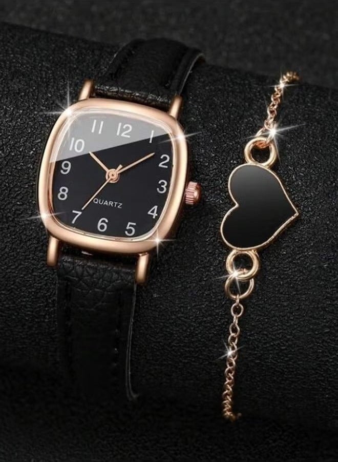 كوارتز السيدات ووتش مجموعة جلدية للماء التناظرية - Image 2