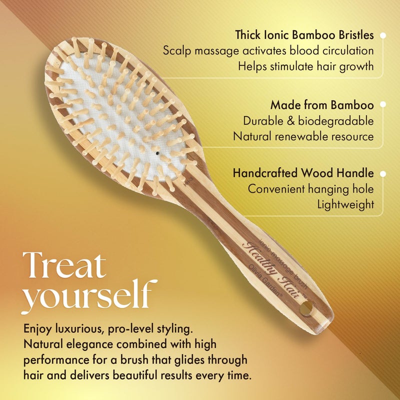 Olivia Garden Healthy Hair Eco-Friendly Bamboo Ionic Massage Hair Brush HH-3 (Oval Large) - Image 2