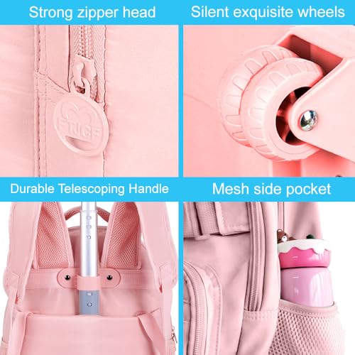 HPJGD 3PCS Girls Rolling Backpack, Womens Pink School Backpacks with Wheels, Water Resistant Roller Kids Wheeled Bookbag Set - Image 5