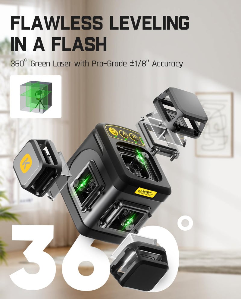 Fanttik D12 Ace Laser Level 360 Self Leveling, 3x360Â° Rechargeable 3D Green Cross Laser, Outdoor Pulse Mode, IP54 Durable, Easy to Use for Construction and Picture Hanging - Image 3