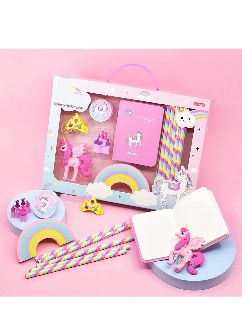 ENTERPRISE Unicorn Stationery Writing Set - Unicorn Diary, Pencils, Sharpener, Unique Erasers for Girls Ages 4-11 Years Old Birthday Party Return Gift Set for Girls Kids (11 Pcs) - Image 2