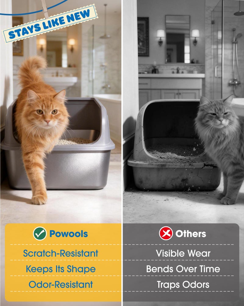 Powools Stainless Steel Cat Litter Box, Metal Litter Box with Scoop, High- Sided, Anti-Leakage Top Entry, Non-Sticky, Easy to Clean, Grey, M (2 Pack) - Image 5