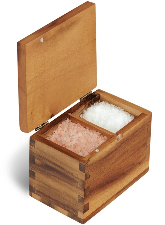 Demigo Acacia Wood Salt Cellar with Magnetic Flip Lid - 20 oz Large Capacity Salt Box for Kitchen - Keeps Spices, Herbs & Seasonings Fresh (Natural Brown) - Image 1