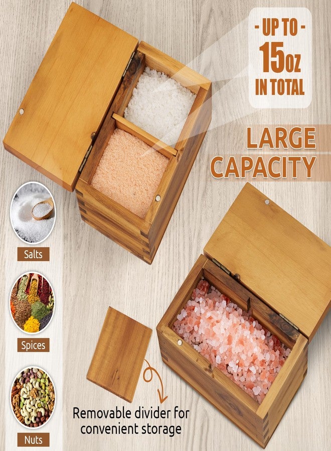 Demigo Acacia Wood Salt Cellar with Magnetic Flip Lid - 20 oz Large Capacity Salt Box for Kitchen - Keeps Spices, Herbs & Seasonings Fresh (Natural Brown) - Image 4