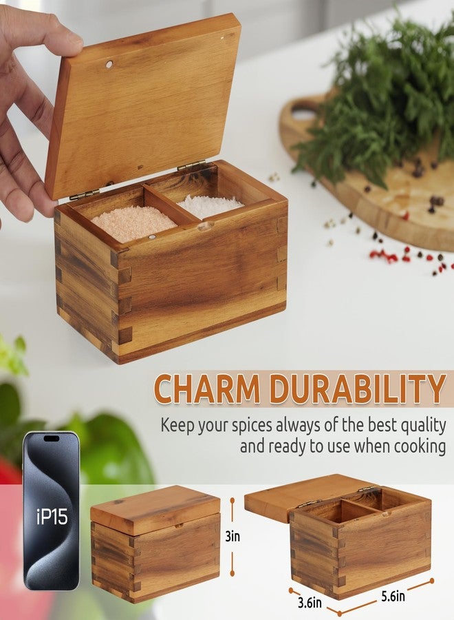 Demigo Acacia Wood Salt Cellar with Magnetic Flip Lid - 20 oz Large Capacity Salt Box for Kitchen - Keeps Spices, Herbs & Seasonings Fresh (Natural Brown) - Image 2