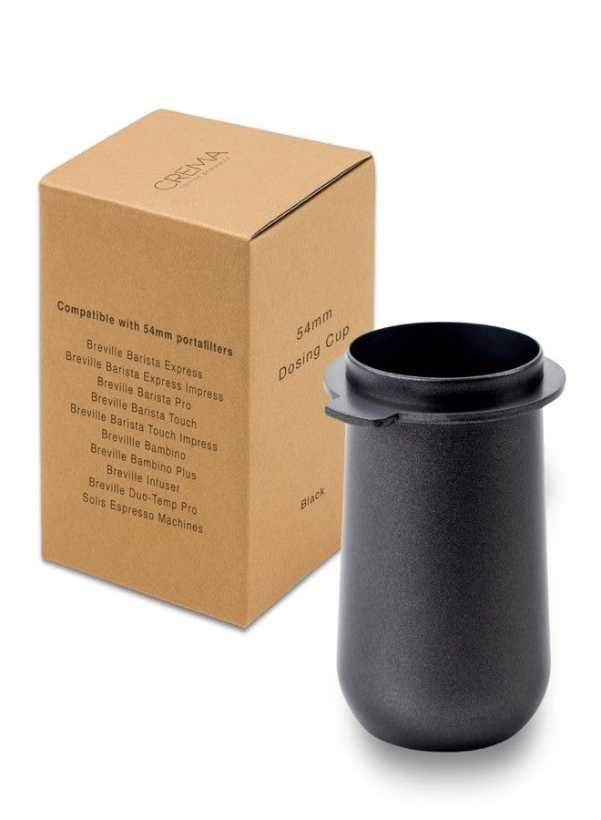 Crema Coffee Products 54mm Dosing Cup | Compatible with Breville Portafilters etc | Durable 100% Stainless Steel | Built-In Grinder Tab for Easy Transfer | Sleek, Mess-Free Design | Black Finish - Image 1