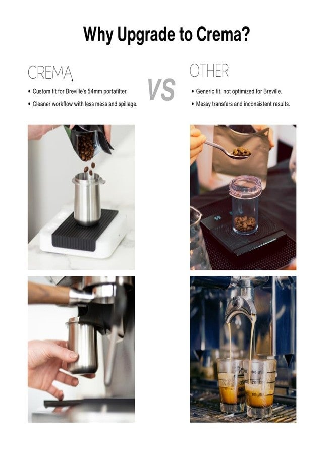 Crema Coffee Products 54mm Dosing Cup | Compatible with Breville Portafilters etc | Durable 100% Stainless Steel | Built-In Grinder Tab for Easy Transfer | Sleek, Mess-Free Design | Black Finish - Image 5