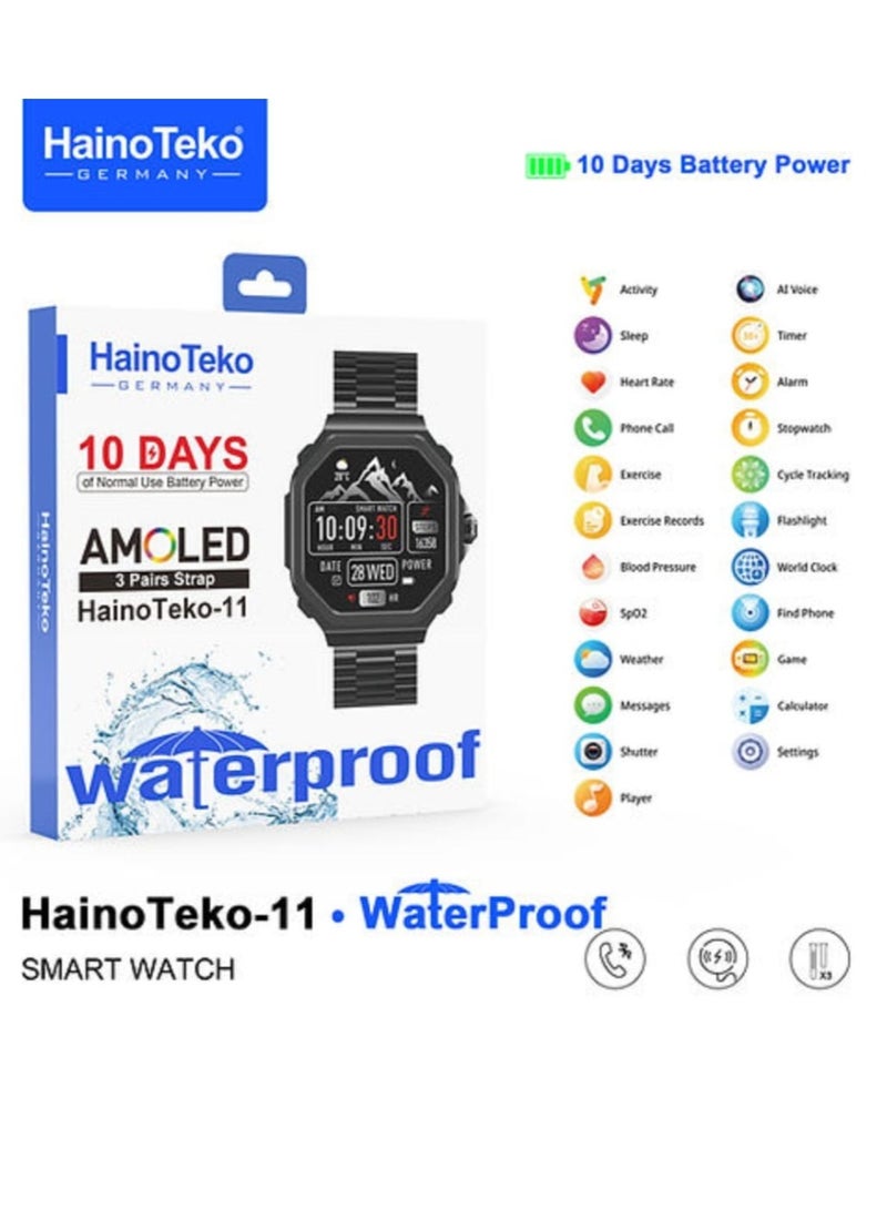 Haino Teko Smart Watch Haino Teko-11 Waterproof with AMOLED Display and Polygonal Appearance Wireless Charging 3 Pairs of Straps and 10 Days of Normal Use Battery - Image 2