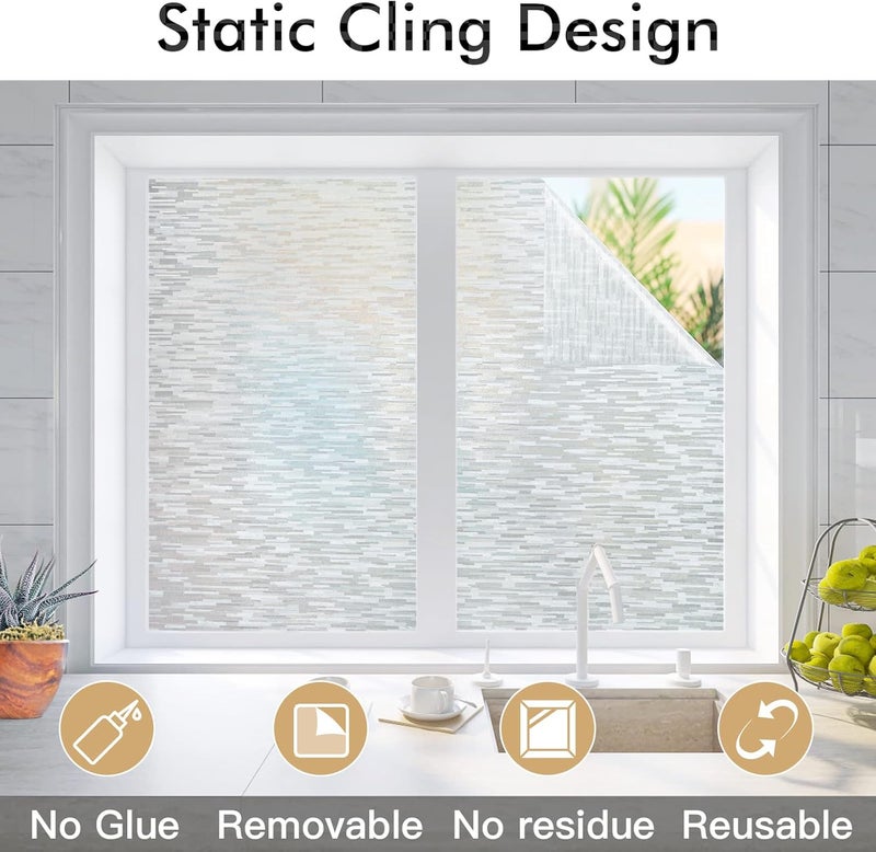 Haton Window Privacy Film, Frosted Glass Static Cling Sun Heat Blocking Window Clings, Frosting Opaque Coverings, Vinyl Removable Stickers Tint for Home Door Office, Non Adhesive 23.6" x 157.4" - Image 4