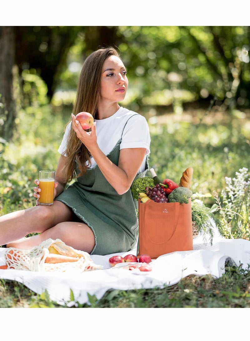 Canvas Tote Bag, 2 Pcs Double-Sided Reusable Cloth Bags with Fruit Print, Small Tote Grocery Bags, Shopping Bag, Makeup Bags for Women, Girls, Kids (Orange and Green) - Image 4