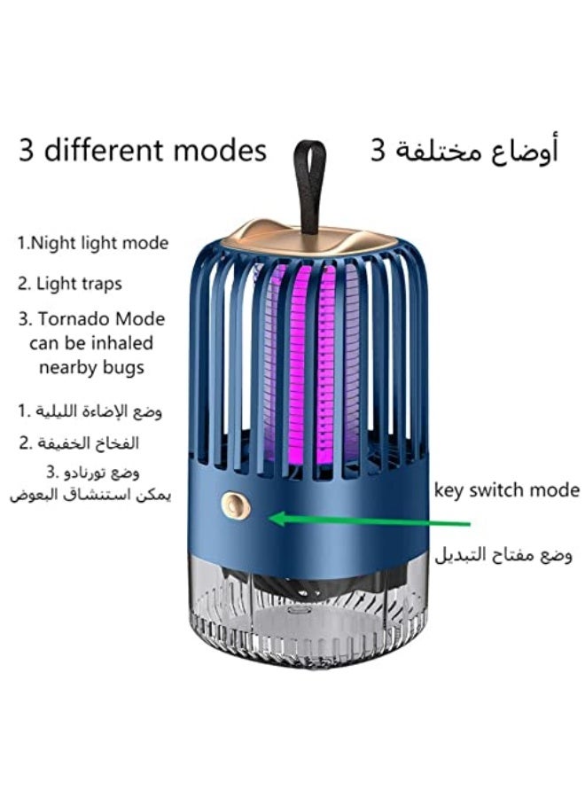 Generic FULIETAOBAI Bug Zapper Rechargeable Mosquito and Fly Killer Indoor Light with Hanging Loop Electric Killing Lamp Portable USB LED Trap for Home Bedroom Outdoor Camping (Blue)  - Image 2