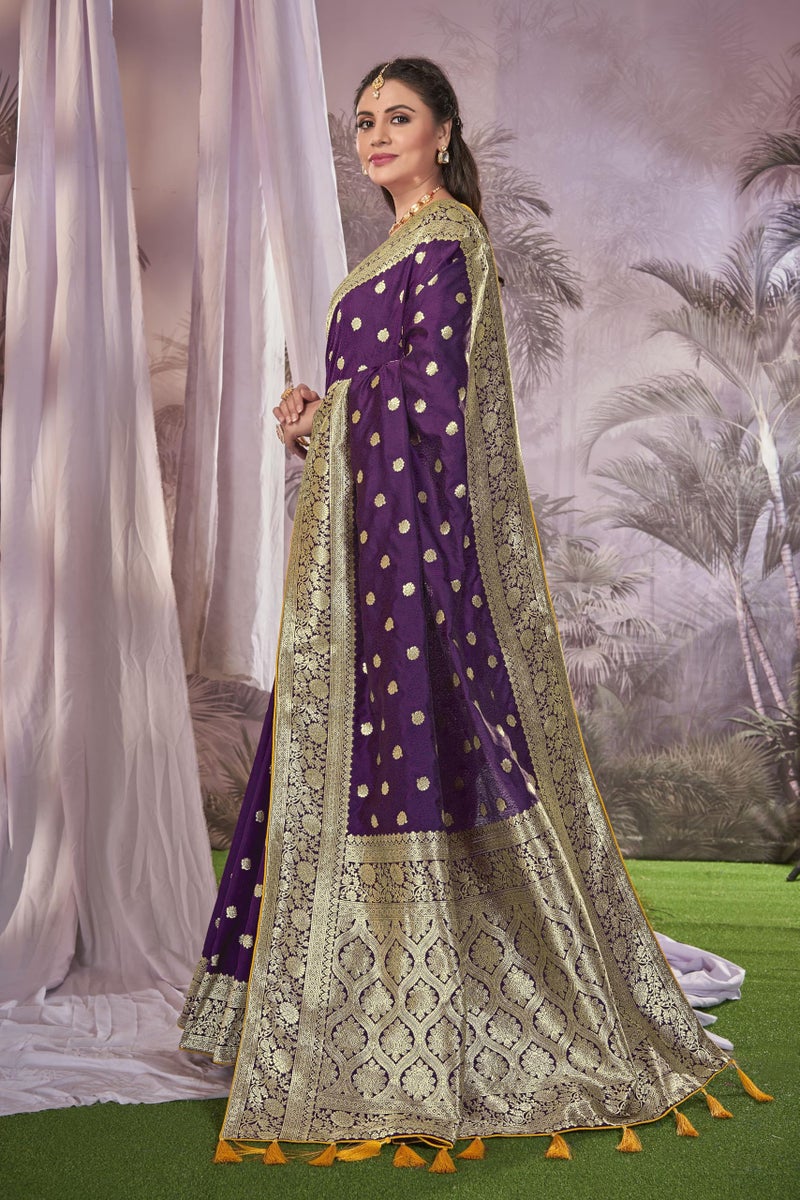 MANOHARI Heavy Banarasi Saree For Women With Unstitch Heavy Blouse Piece-1899-1 - Silk, Purple - Image 2