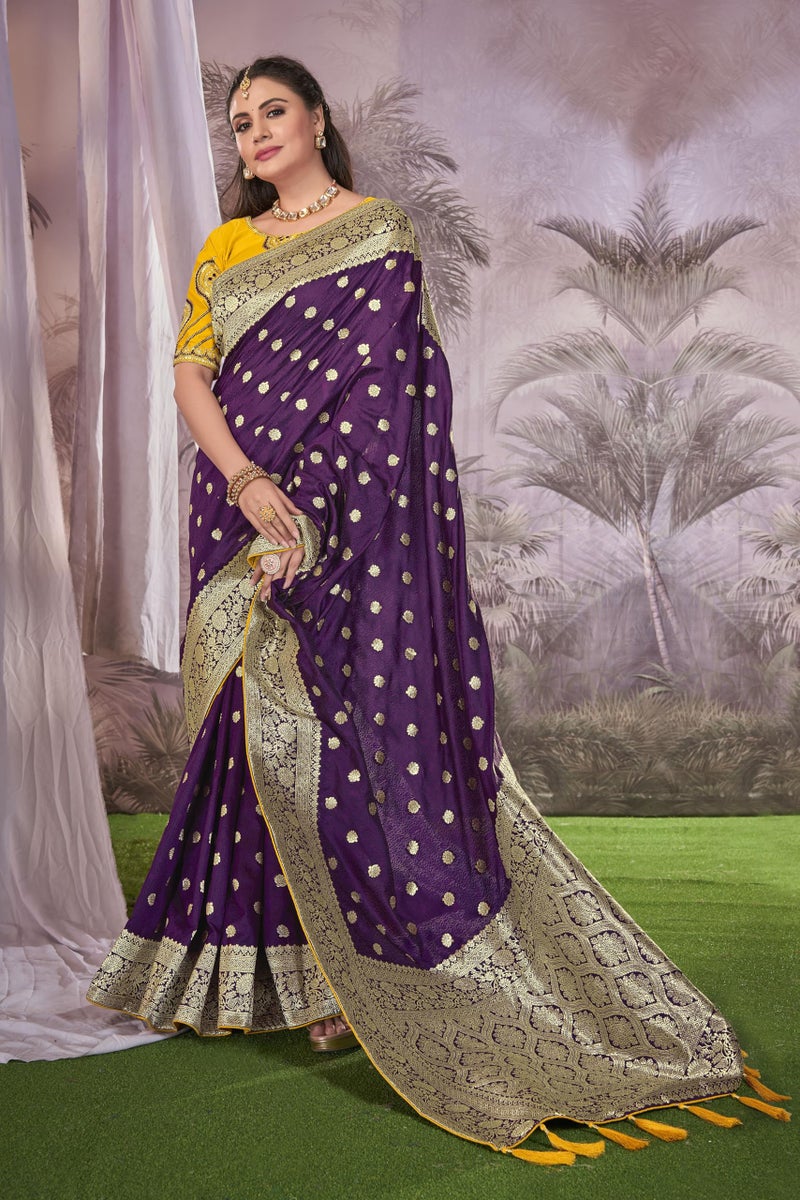 MANOHARI Heavy Banarasi Saree For Women With Unstitch Heavy Blouse Piece-1899-1 - Silk, Purple - Image 5