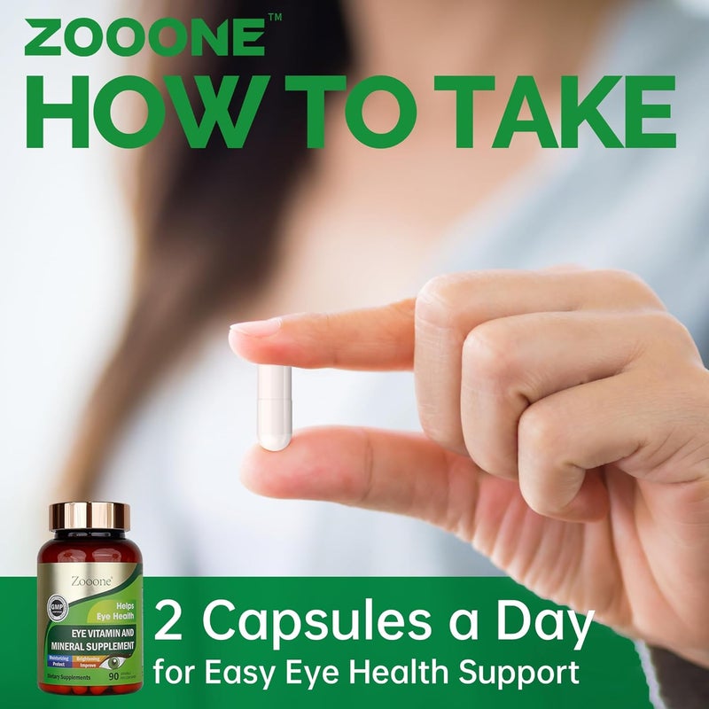 zooone فيتامينات العين لوتين وزياكسانثين مكملات فيتامينات ومعادن للعين مع فيتامين C وE والزنك والنحاس دعم الرؤية لضمور البقعة الصحية للعين حبوب للبالغين وكبار السن 90 كبسولة - Image 5