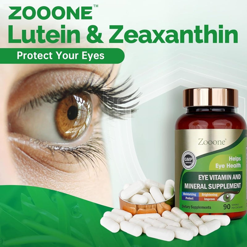 zooone فيتامينات العين لوتين وزياكسانثين مكملات فيتامينات ومعادن للعين مع فيتامين C وE والزنك والنحاس دعم الرؤية لضمور البقعة الصحية للعين حبوب للبالغين وكبار السن 90 كبسولة - Image 4