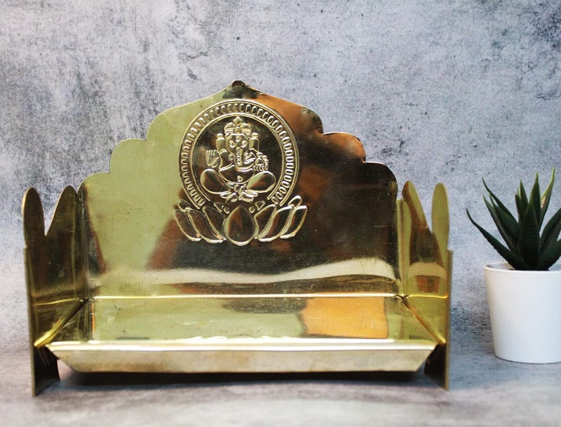 JDS Puja Articles Brass Singhasan for god Gold Plated chowki Brass Stand for Decor Medium - Image 1