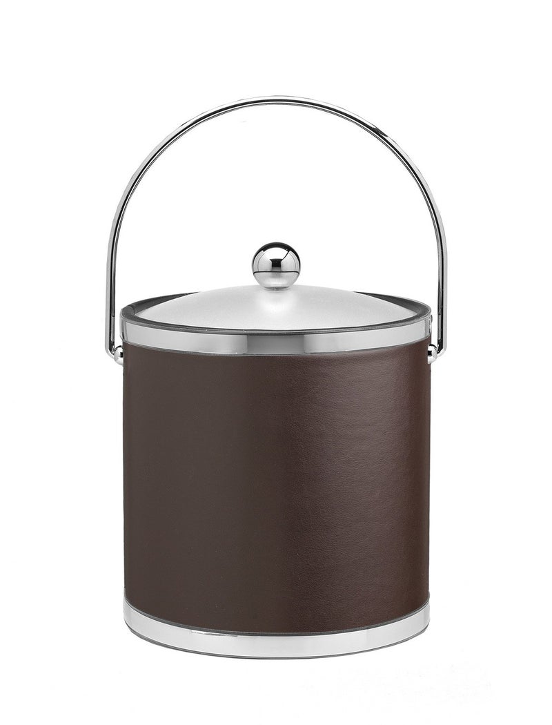 Kraftware Sophisticates Leatherette Ice Bucket, 3 Quart, Brown w/Polished Chrome