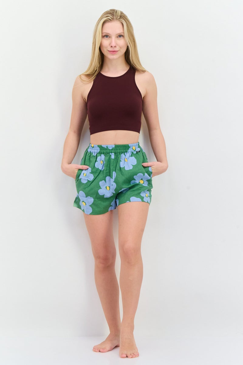Hurley Women Floral Print Beach Shorts, Green - Image 4