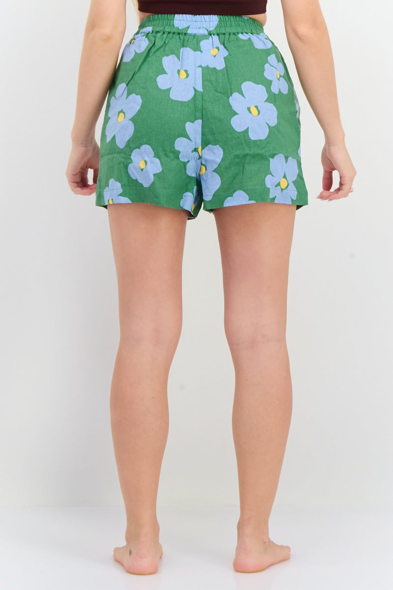 Hurley Women Floral Print Beach Shorts, Green - Image 3