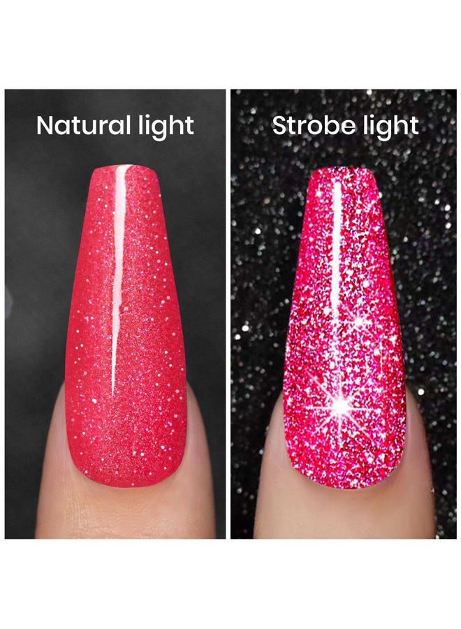 RARJSM Diamond Gel Nail Polish, Neon Hot Pink Nail Polish, Reflective Shiny Gel Polish, Spring Summer Gel Polish Colors for DIY Nail Art Design UV LED Lamp Required RAR90 - Image 2