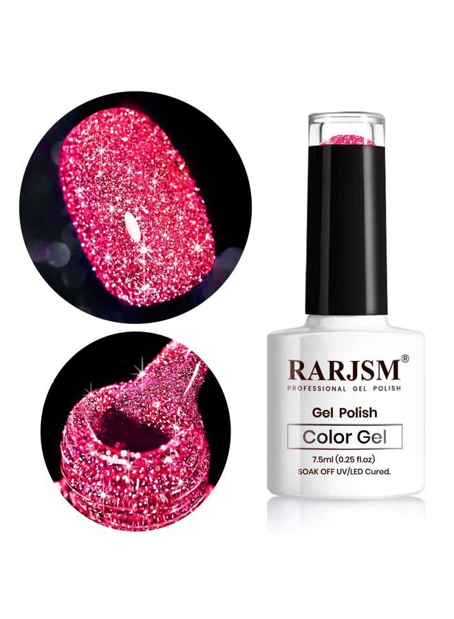 RARJSM Diamond Gel Nail Polish, Neon Hot Pink Nail Polish, Reflective Shiny Gel Polish, Spring Summer Gel Polish Colors for DIY Nail Art Design UV LED Lamp Required RAR90 - Image 1