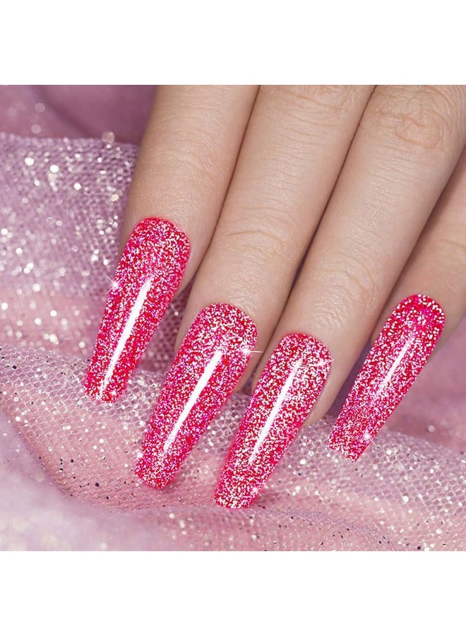 RARJSM Diamond Gel Nail Polish, Neon Hot Pink Nail Polish, Reflective Shiny Gel Polish, Spring Summer Gel Polish Colors for DIY Nail Art Design UV LED Lamp Required RAR90 - Image 3