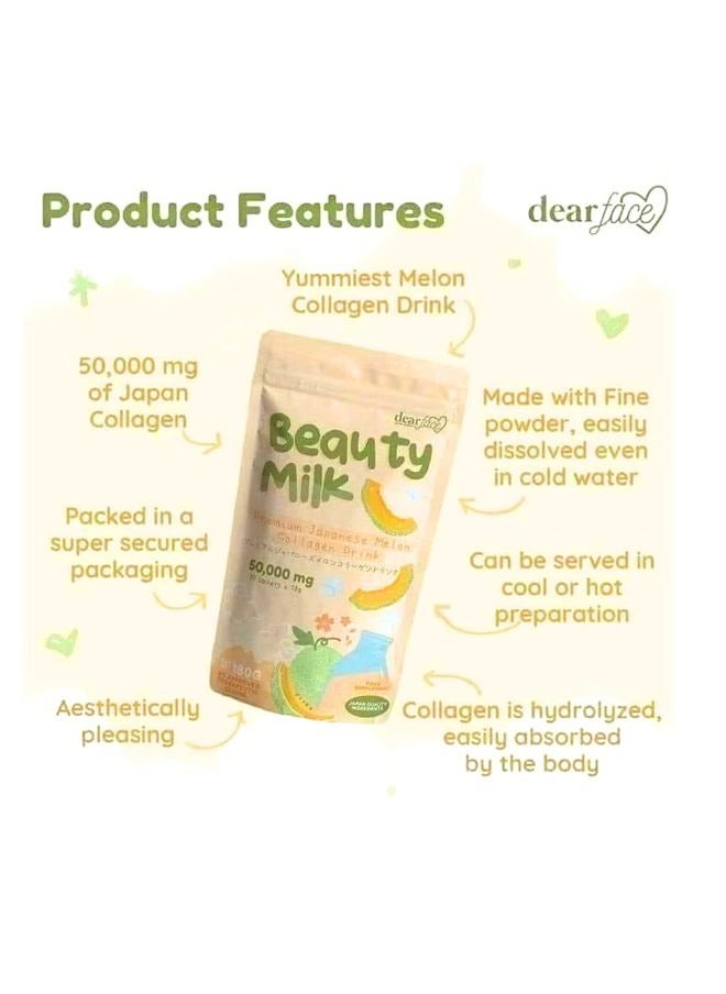 dear face Beauty Milk Japanese Collagen MELON Drink - 50,000mg Hydrolyzed Collagen, 6.3 Ounce (Pack of 1)  - Image 4