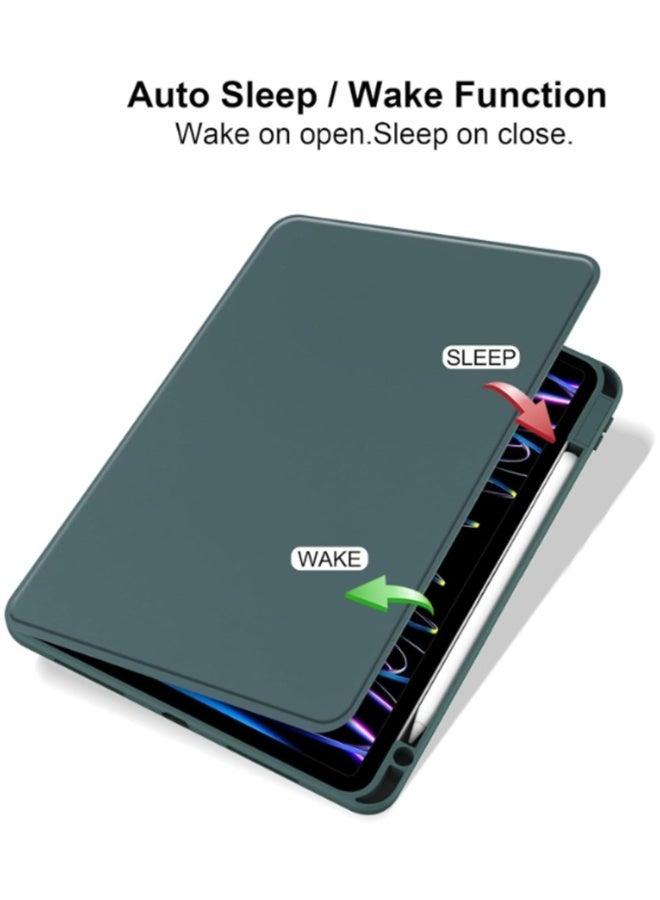 for iPad Air 13 inch (2024) / ipad Pro 12.9 inch (22/21/20/18)  Case Cover, Tablet Protective Case With Pen Slot, Acrylic 360 ° Rotating Design, Automatic Wake-up/sleep, Soft Leather,Green  - Image 2
