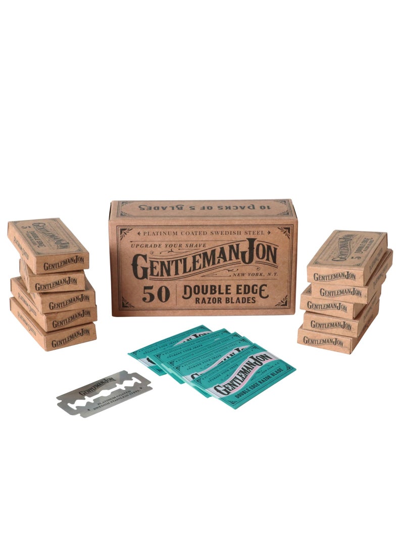 Gentleman Jon - Gentleman Jon 50-Pack Platinum Double Edge Razor Blades - Premium Swedish Stainless Steel Safety Razor Blades - Platinum Coated Blades For Smooth and Comfortable Shaves - Fits Most Safety Razors - Image 1