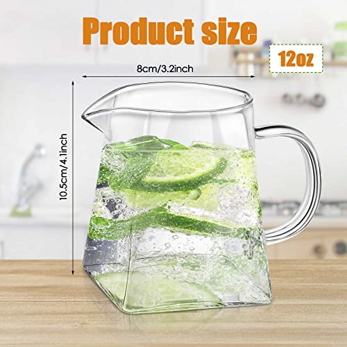 Leinuosen 2 Pcs Small Glass Creamer Pitcher with Spout Milk Frothing Pitcher Elegant Shaped Glass Coffee Tea Milk Creamer Jug Creative Milk Frother Cup(square Style,350 Ml) - Image 2